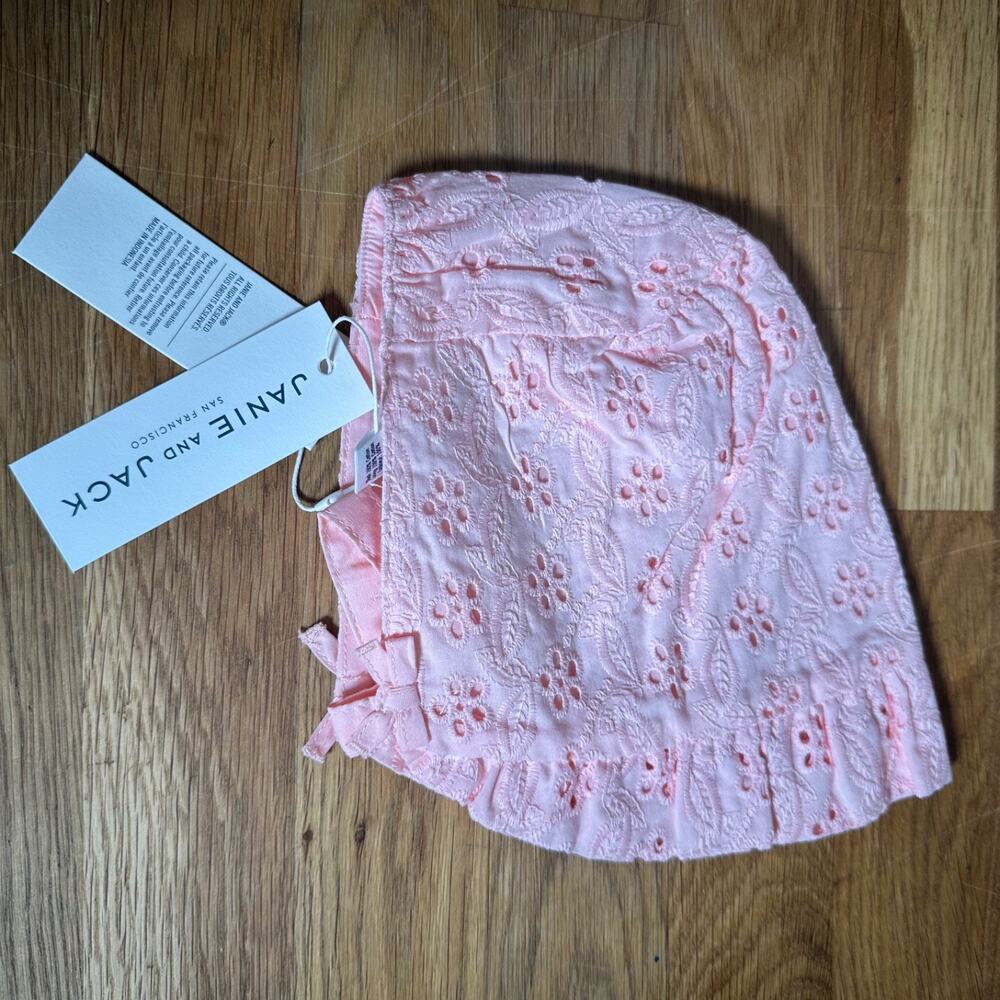 Janie and Jack Girl 12-18 Months Pink Floral Eyelet Bonnet Spring Summer New